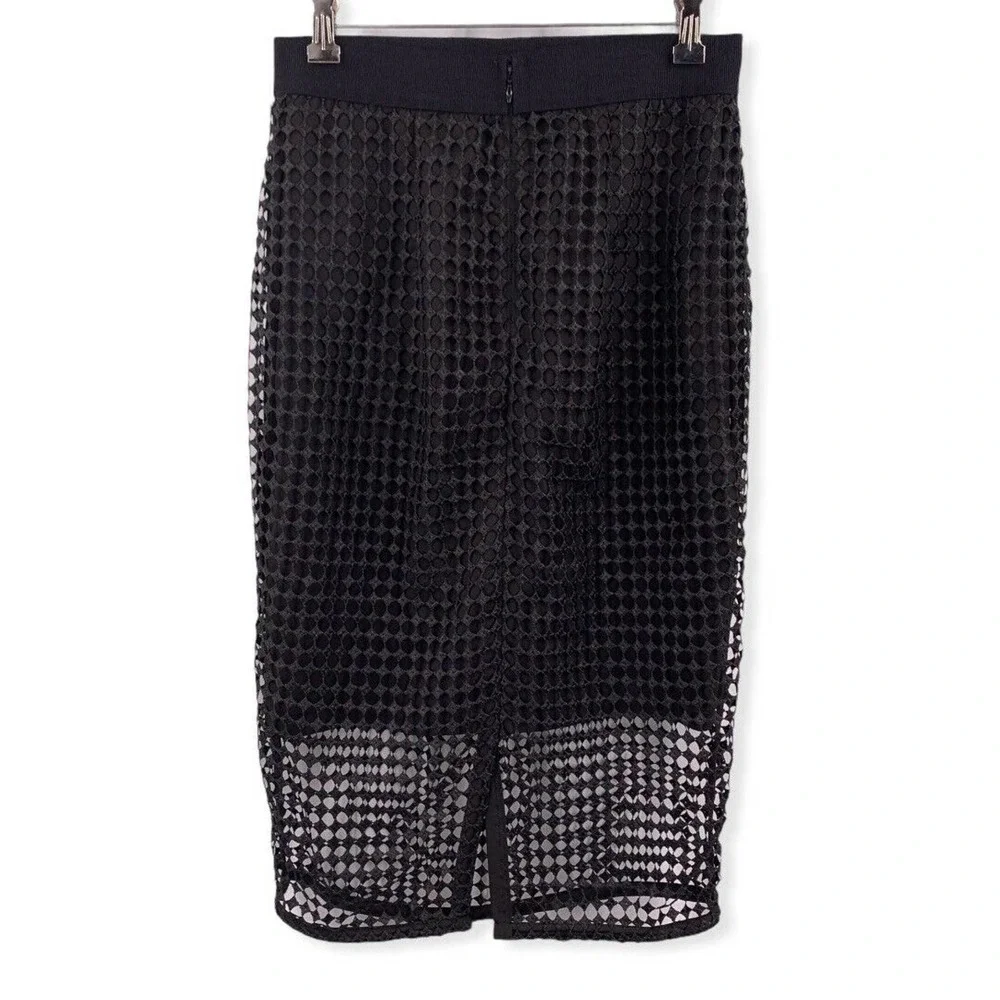 Ann Taylor Black Mesh Overlay Midi Skirt Size 0‎